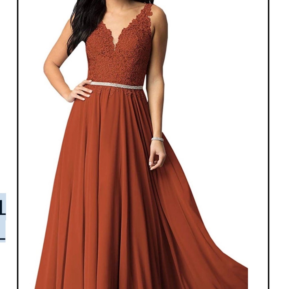 Burnt orange bridesmaids / prom / formal dress gown